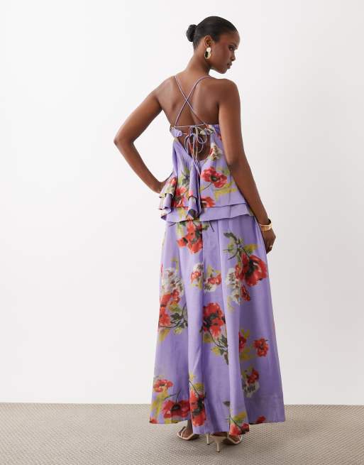 ASOS DESIGN - Gelaagde maxi jurk in paars met bloemenprint, 4 van 4