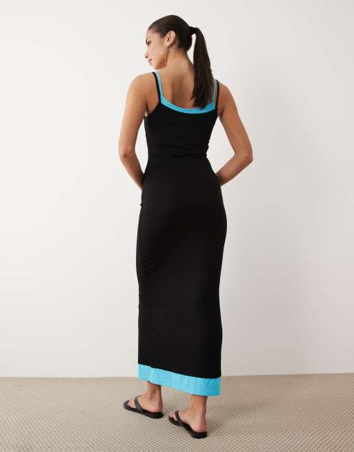 ASOS DESIGN - Gelaagde maxi jurk in zwart en blauw, 4 van 4