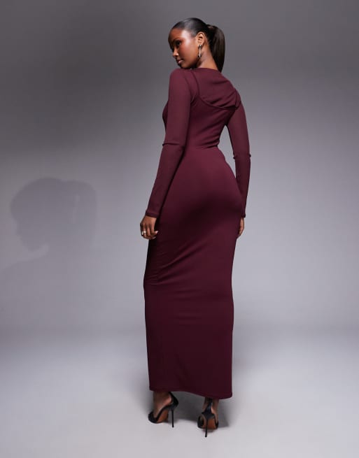 ASOS DESIGN - Gelaagde maxi jurk met lange mouwen in paars, 2 van 4