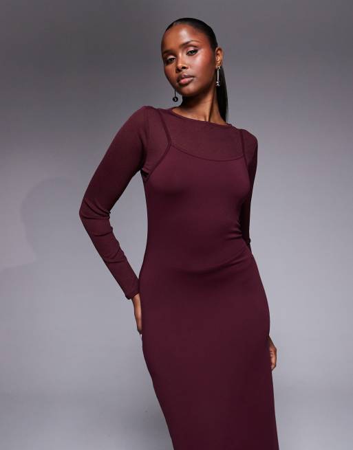 ASOS DESIGN - Gelaagde maxi jurk met lange mouwen in paars, 4 van 4
