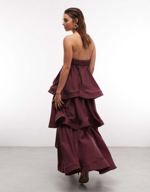 ASOS DESIGN - Gelaagde maxi jurk met structuur en ruches in paars, 3 van 7