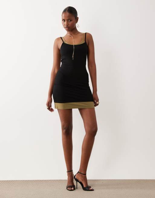 ASOS DESIGN - Gelaagde mini-jurk in zwart en kaki, 3 van 4