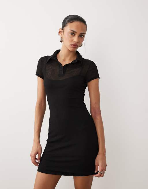 ASOS DESIGN - Gelaagde mini jurk met korte mouwen in zwart, 3 van 4