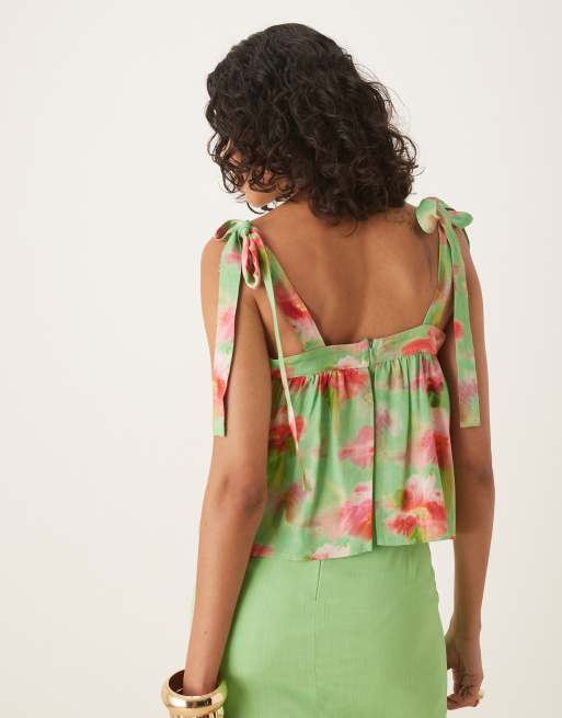 ASOS DESIGN - Gelaagde mini jurk met palmenprint in groen, 4 van 4