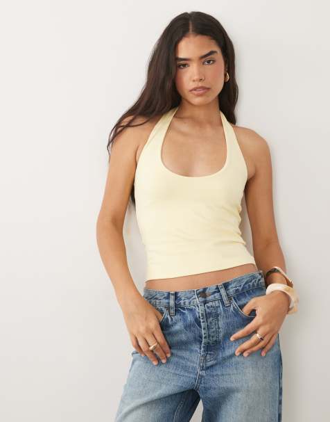 ASOS DESIGN - Gelaagde minimalistische top met halternek in lichtgeel - view 1