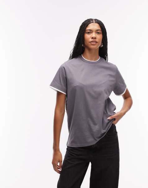 ASOS DESIGN - Gelaagde oversized top met korte mouwen in grijs en wit - view 1