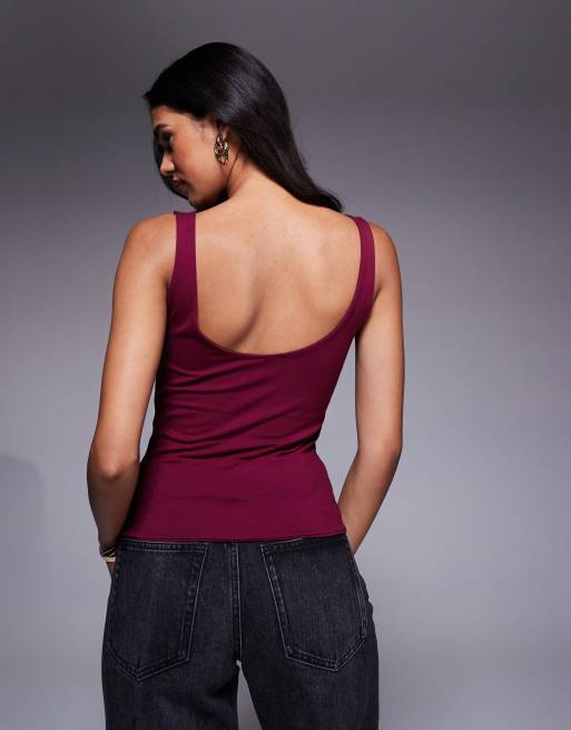 ASOS DESIGN - Gelaagde tanktop met vierkante hals in bordeauxrood, 3 van 4