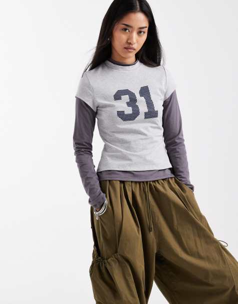 ASOS DESIGN - Gelaagde top met 31-print met stippen in gemêleerd grijs - view 1