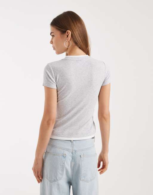 ASOS DESIGN - Gelaagde top met korte mouwen en knopen in grijs, 3 van 4