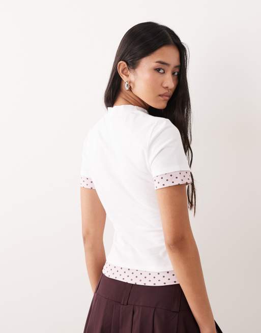 ASOS DESIGN - Gelaagde top met korte mouwen en stippen in wit, 4 van 4