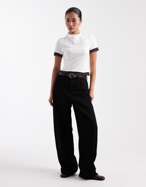ASOS DESIGN - Gelaagde top met korte mouwen en stippen in zwart-wit, 2 van 4