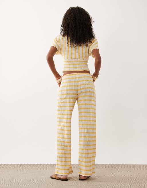 ASOS DESIGN – Gelb gestreifte Hose mit weitem Schnitt und Struktur, Kombiteil, 4 von 5