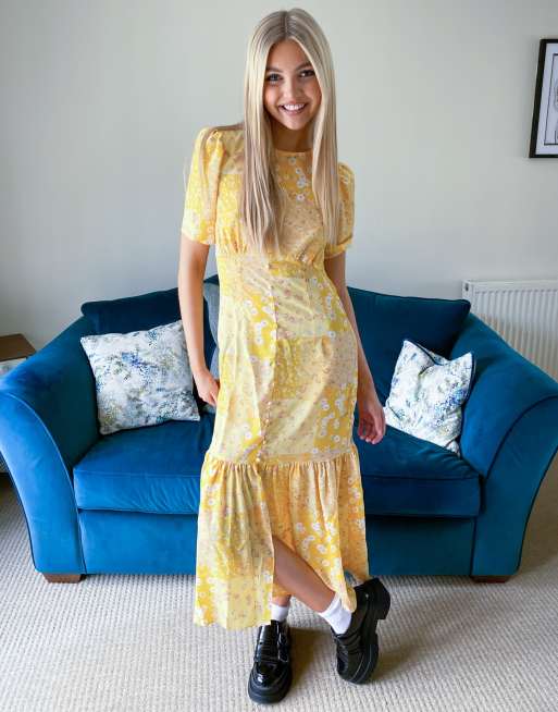 Asos Design Gelbes Midi Freizeitkleid Und Blumenmuster Asos
