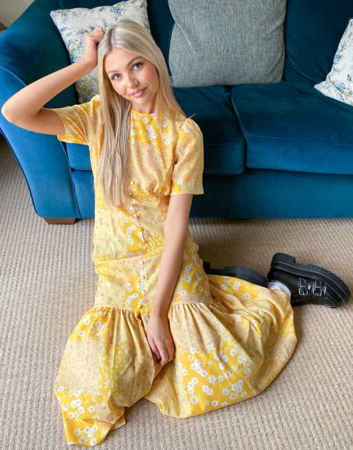 Asos Design Gelbes Midi Freizeitkleid Und Blumenmuster Asos