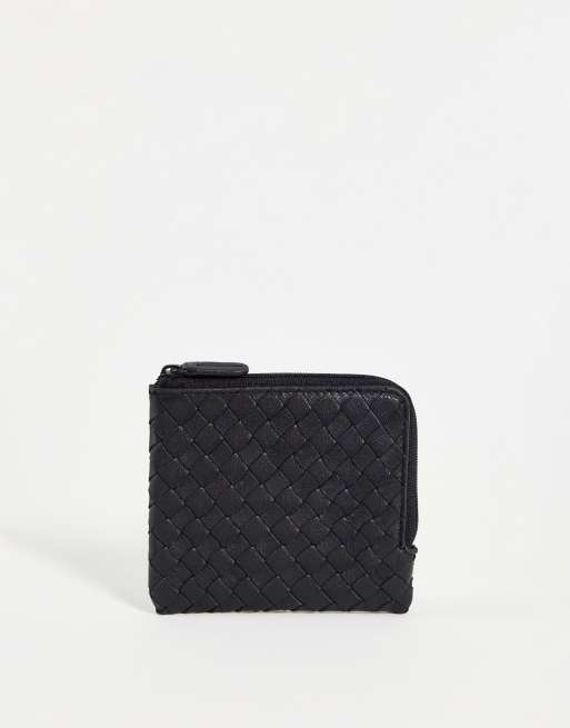 ASOS DESIGN – Geldbörse aus gewebtem Leder in Schwarz mit Rundum-Reißverschluss