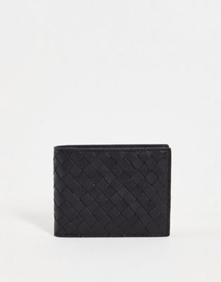 ASOS DESIGN – Geldbörse aus Leder in Schwarz mit gewebtem Design