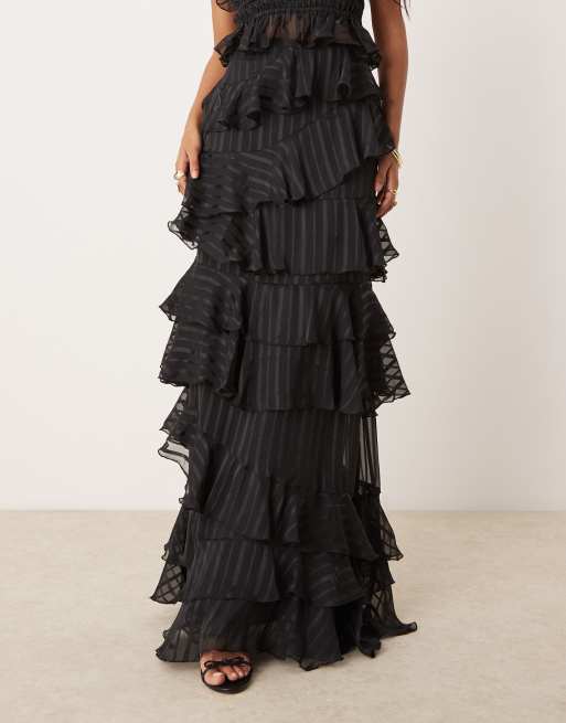 ASOS DESIGN - Gelegenheidskleding - Maxi rok met ruches in zwart, deel van co-ord set, 4 van 5