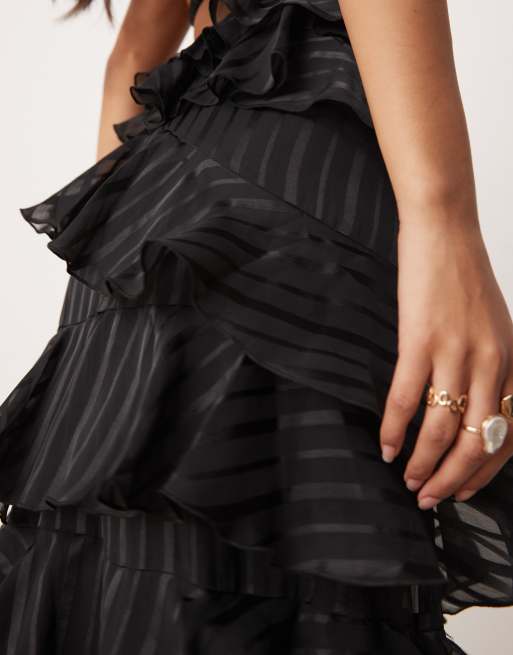 ASOS DESIGN - Gelegenheidskleding - Maxi rok met ruches in zwart, deel van co-ord set, 5 van 5