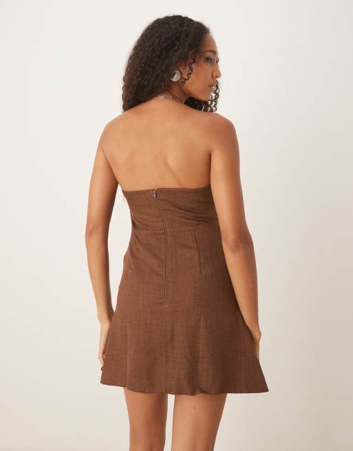 ASOS DESIGN - Gemanipuleerde mini bandeau-jurk in chocoladebruin, 3 van 4