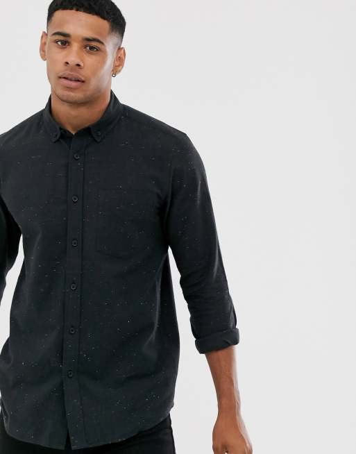 ASOS DESIGN - Gemêleerd regular-fit overhemd met knopen in zwart