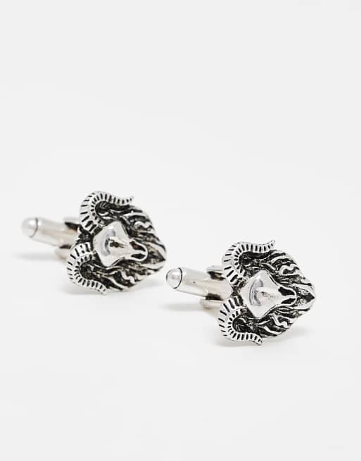 ASOS DESIGN - Gemelli con teschio di montone color argento brunito