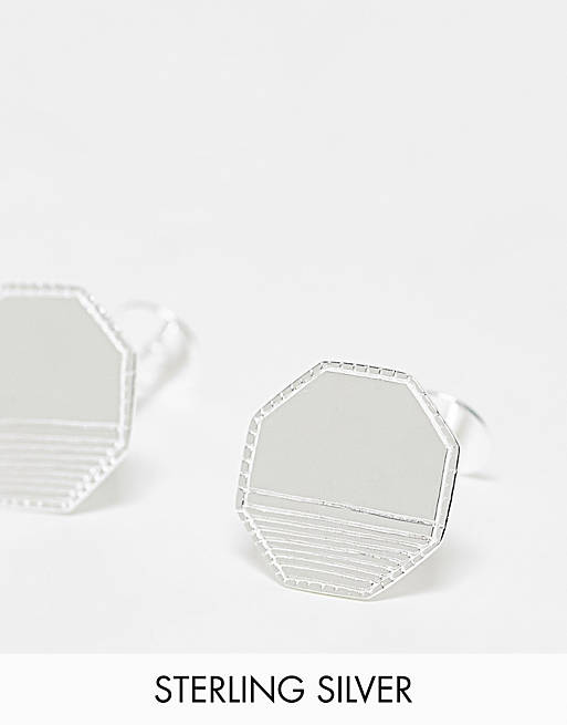 ASOS DESIGN - Gemelli esagonali in argento sterling color argento con incisione