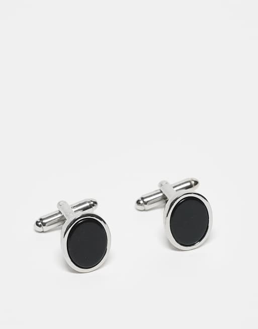 ASOS DESIGN - Gemelli tonalità argento con pietra nera