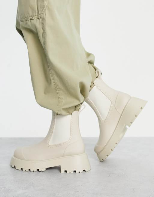ASOS DESIGN Gemini chelsea gumboots in stone