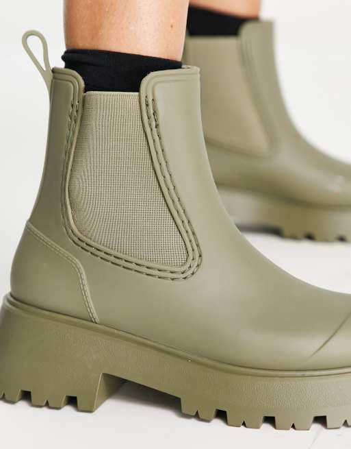 ASOS DESIGN Gemini chelsea wellie boots in khaki | ASOS