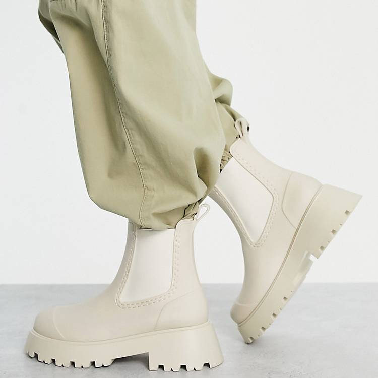 Asos Women Shoes Boots Rain Boots Gemini chelsea wellie boots in stone 