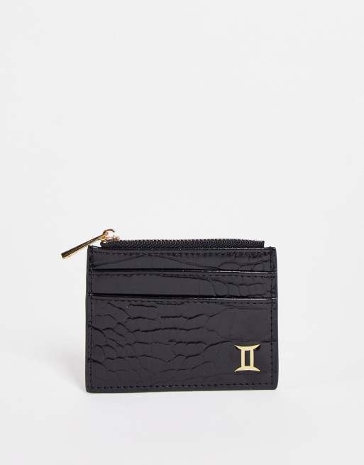 ASOS DESIGN gemini zodiac star sign cardholder and wallet in black croc