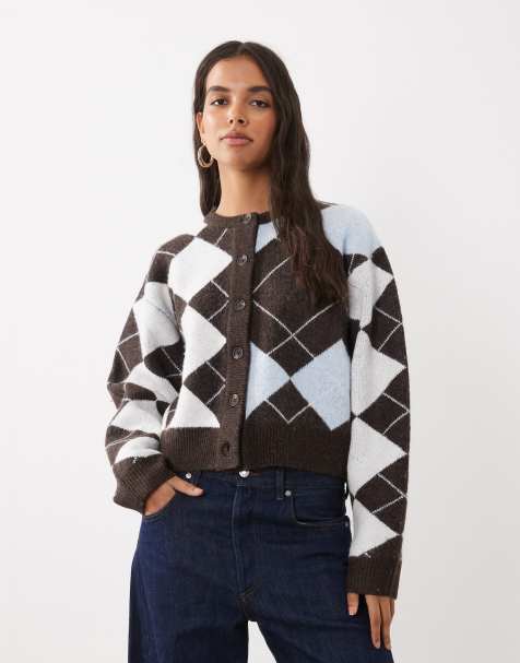 ASOS DESIGN gemixt argyle vest in chocoladebruin - view 1