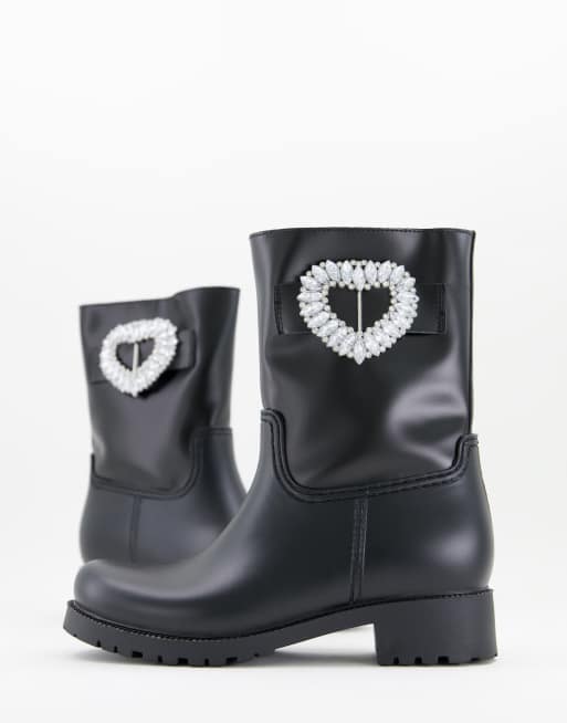 ASOS DESIGN - Gemma - Regenlaarzen met versiering in zwart