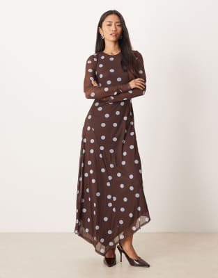 ASOS DESIGN - Gemustertes Midikleid mit verdrehtem Ausschnitt und asymmetrischem Saum-Bunt