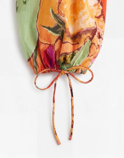 ASOS DESIGN – Gemustertes Minikleid aus Popeline mit U-Ausschnitt und geschnürten Ärmeln, 7 von 7