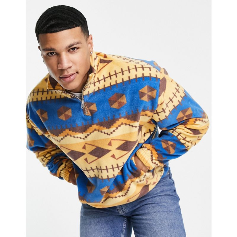 DESIGN – Gemustertes Oversize-Sweatshirt aus Teddyfell mit Reißverschluss