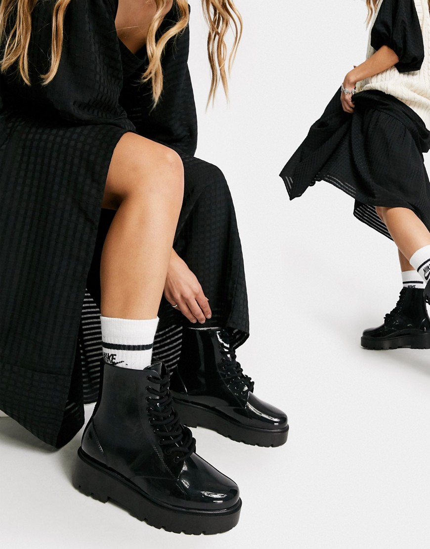 Asos Design Generate Lace Up Wellie Boots In Black