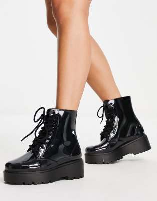 Asos Design Generate Lace Up Wellie Boots In Black ModeSens