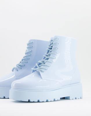 Asos Design Generate Lace Up Wellie Boots In Pale Blue-blues