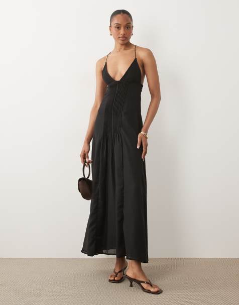 ASOS DESIGN Genie lace pleated midaxi sundress in black - view 1