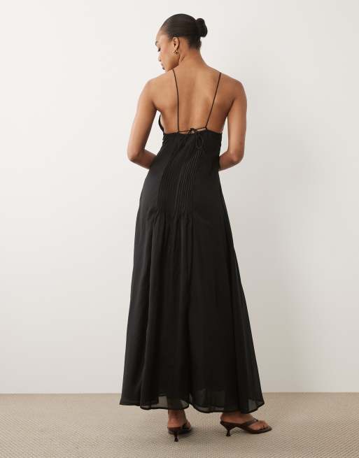 ASOS DESIGN Genie lace pleated midaxi sundress in black, 3 of 4