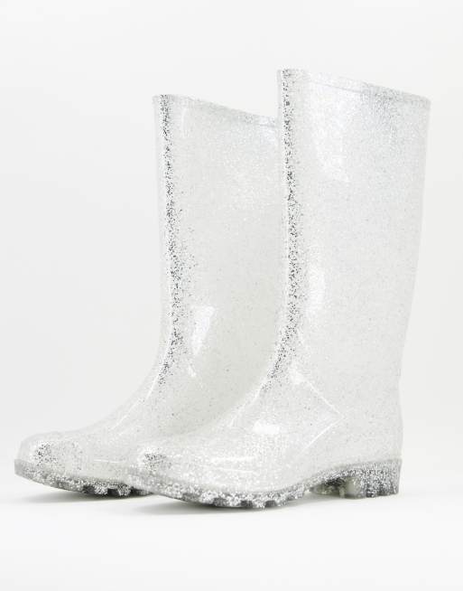 ASOS DESIGN – Genie – Srebrne wsuwane kalosze z brokatowym wykończeniem