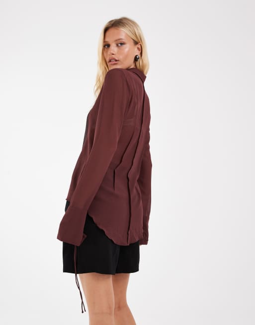 ASOS DESIGN gennemsigtig 90'er-skjorte i mørkebrun, 3 af 4