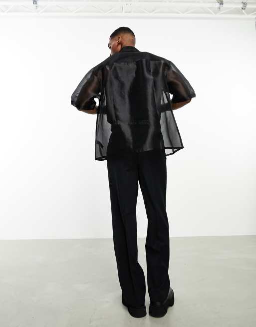 ASOS DESIGN - Gennemsigtig oversized skjorte med firkantet pasform i sort organza, 2 af 4