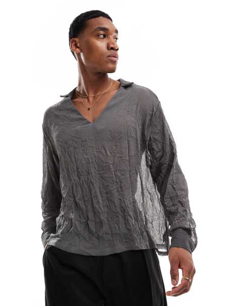 ASOS DESIGN - Gennemsigtig pullover-skjorte i koksgrå - view 1