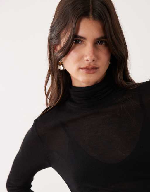 ASOS DESIGN gennemsigtig second skin-striktrøje med rullekrave i sort, 3 af 4