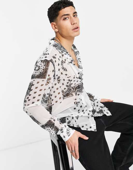 ASOS DESIGN - Gennemsigtig skjorte i krølstof med paisley-bandanaprint