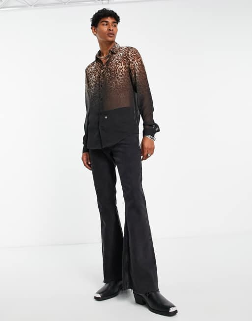 ASOS DESIGN - Gennemsigtig skjorte i leopardprint med ombre-effekt