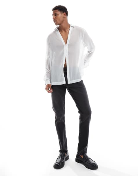 ASOS DESIGN - Gennemsigtig skjorte i lysegrå i afslappet pasform - view 1