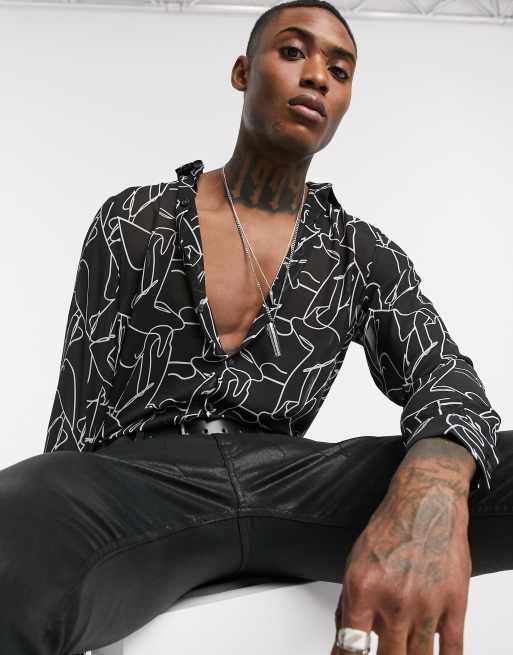 ASOS DESIGN - Gennemsigtig skjorte i regular fit med krusedulleprint